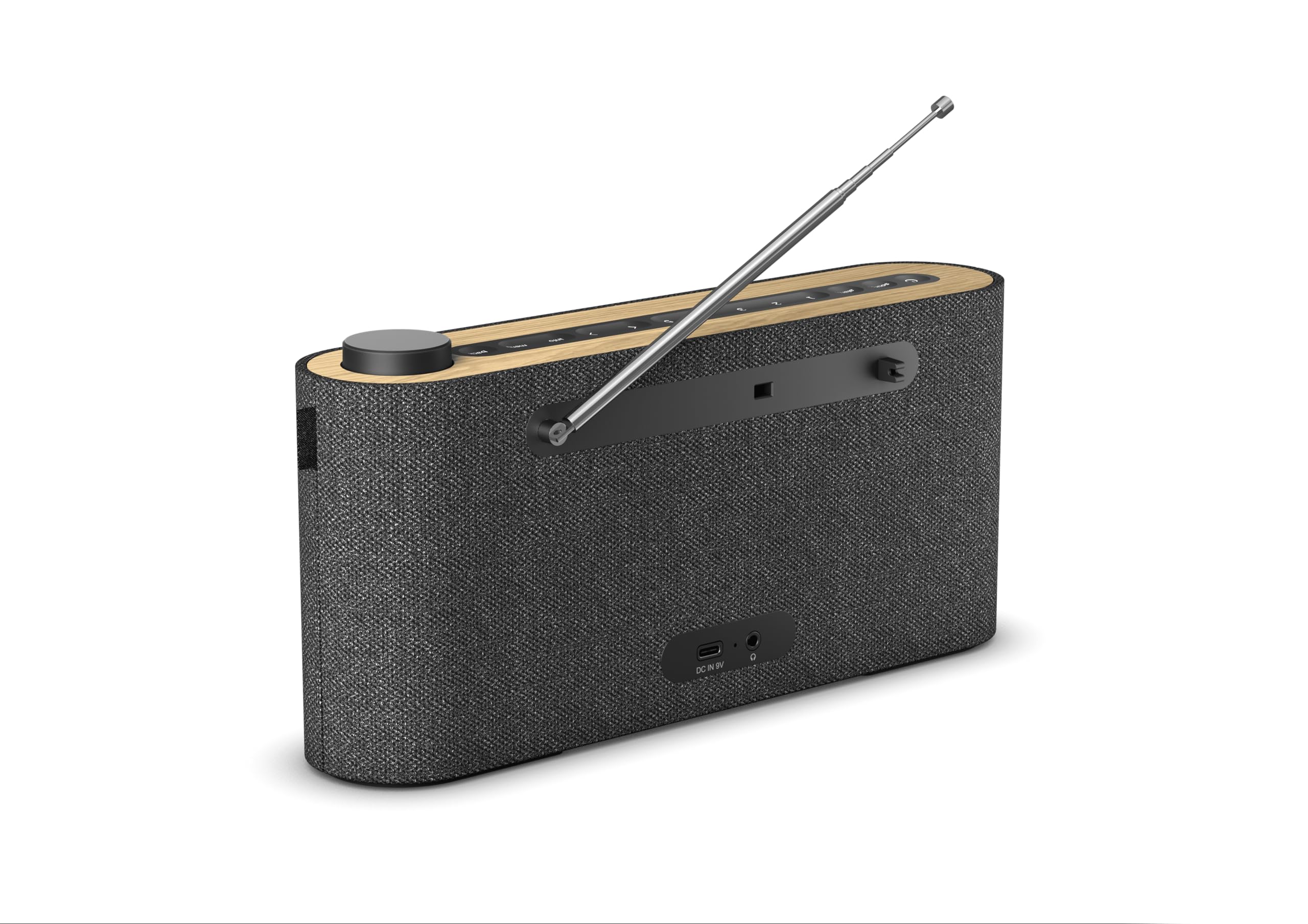 Loewe Radio.Frequency, Radio Dab+, 28 vatios de Sonido, Pantalla LCD, 14 Horas de Tiempo de reproducción, Madera, Tela, Radio, Larga duración de la batería, manejo fácil.