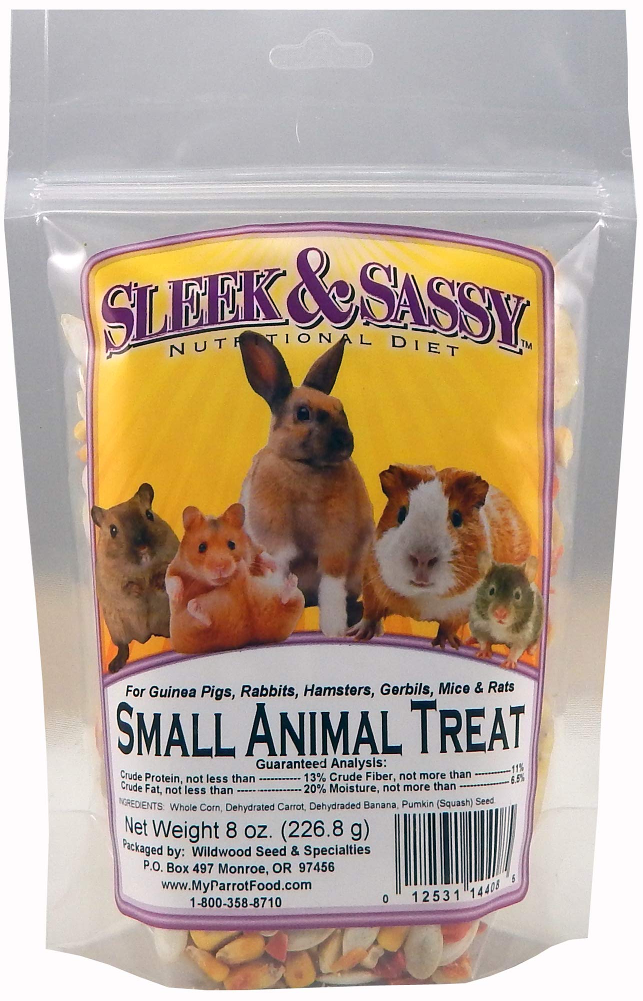 SLEEK & SASSY All Natural Small Animal Treat for Guinea Pigs, Rabbits, Hamsters, Gerbils, Rats & Mice (8 oz.)
