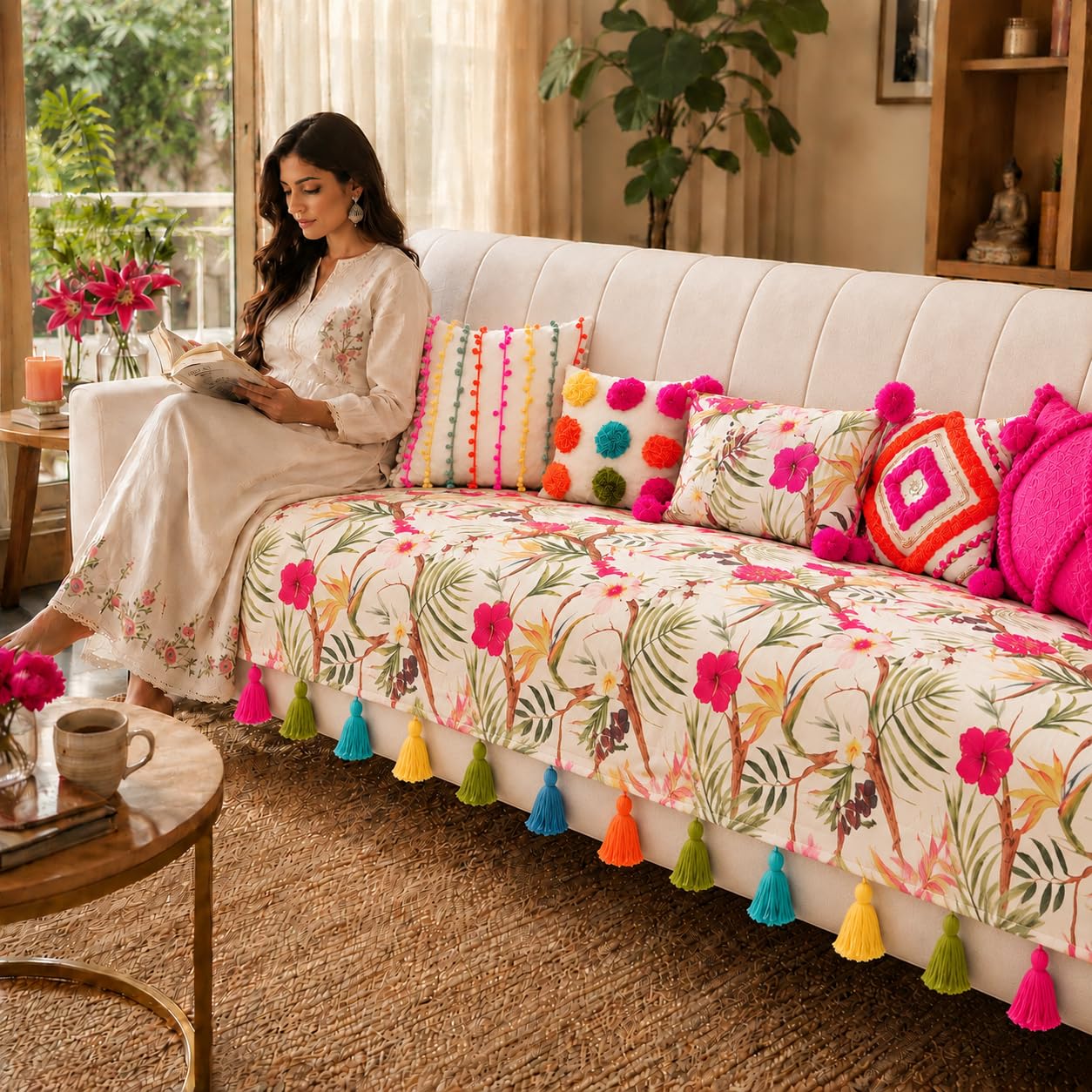 Tropical Floral Sofa Cover - Pet & Scratch Resistant -2