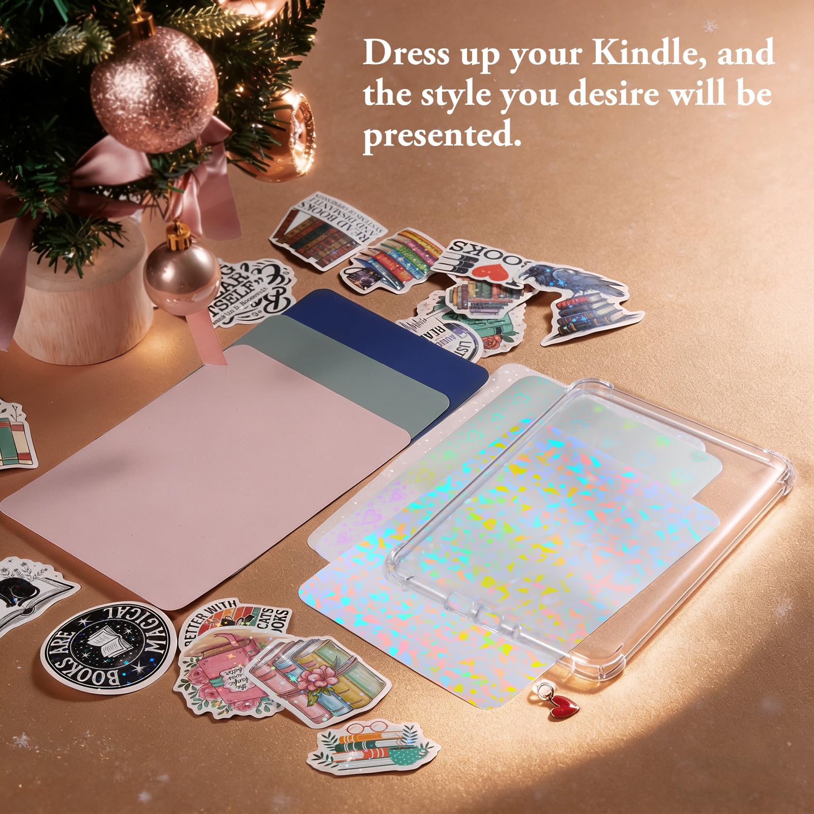 iDLEHANDS Transparente Schutzhülle für 17,8 cm E-Reader – mit 50 Stück Scrapbook-Aufklebern, 6 Einlagen aus Karton, 1 Charm, nicht kompatibel mit Kobo Clara