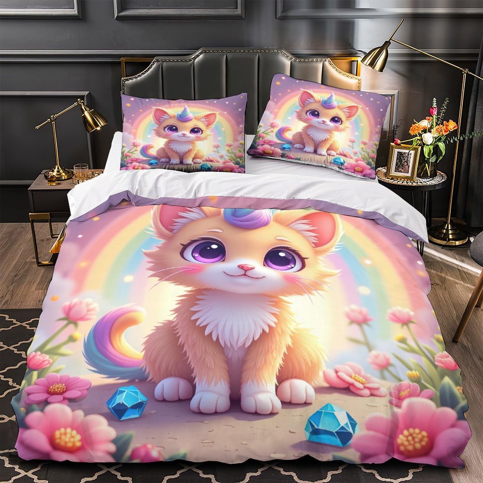 Housse de couette chaton licorne hypoallergénique pour protéger la peau sensible des ados