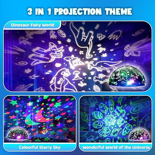 Miniatura 3 de Regalos de Dinosaurios para Guardería Edad 3-12 Proyector de Luces Nocturnas de Dinosaurio y Universo y Estrellas, Juguetes Regalos para Niños de