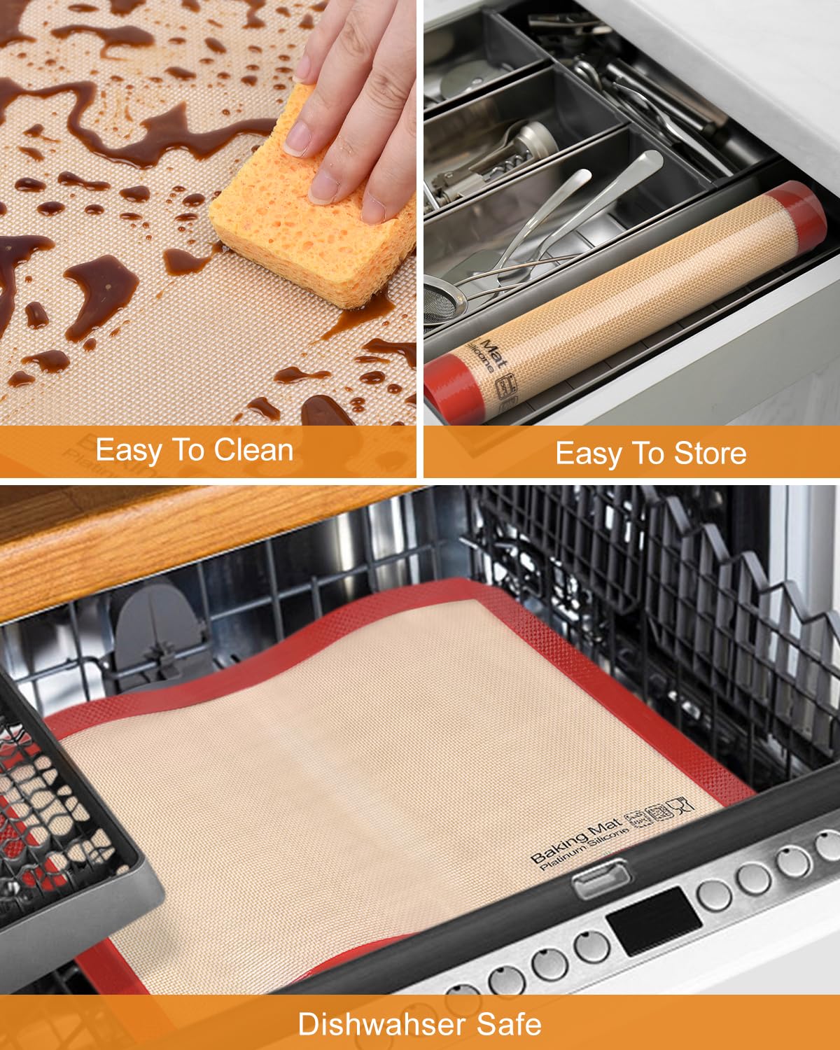 Tappetino Silicone Forno 5PCS, Sopito Carta Forno Riutilizzabile Antiaderente e Sicura per Gli Alimenti, Ideale Tappetino Microforato per Forno per Biscotti, Amaretti e Pasticcini, Rosso