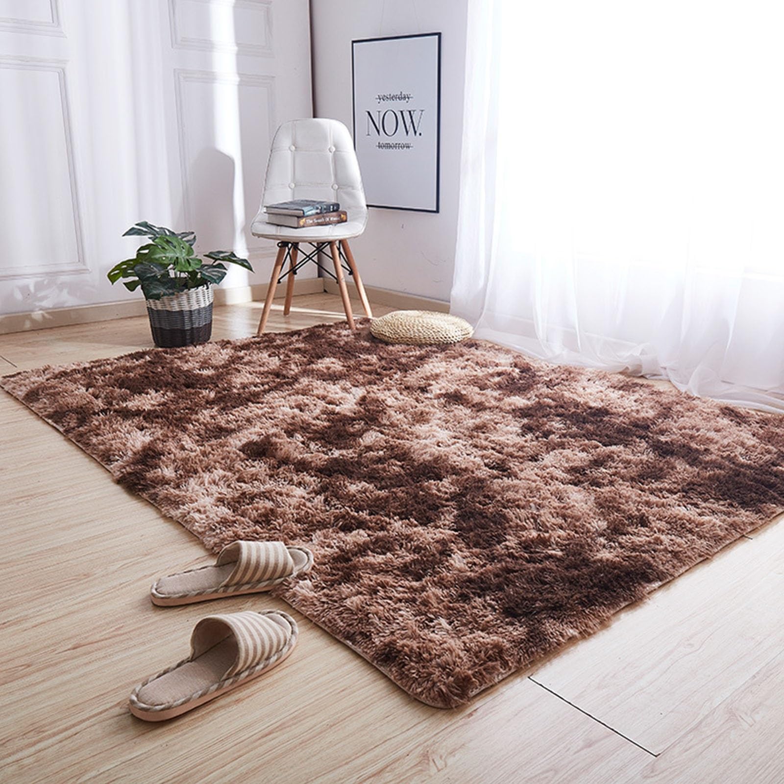 Alfombra Salon de Habitacion 180 x 230 cm Modernas Pelo Largo Lavables, Suave, Esponjosa, Antideslizante Alfombra para La Sala de Estar Salón Alfombra Lavable para Salón, Marrón