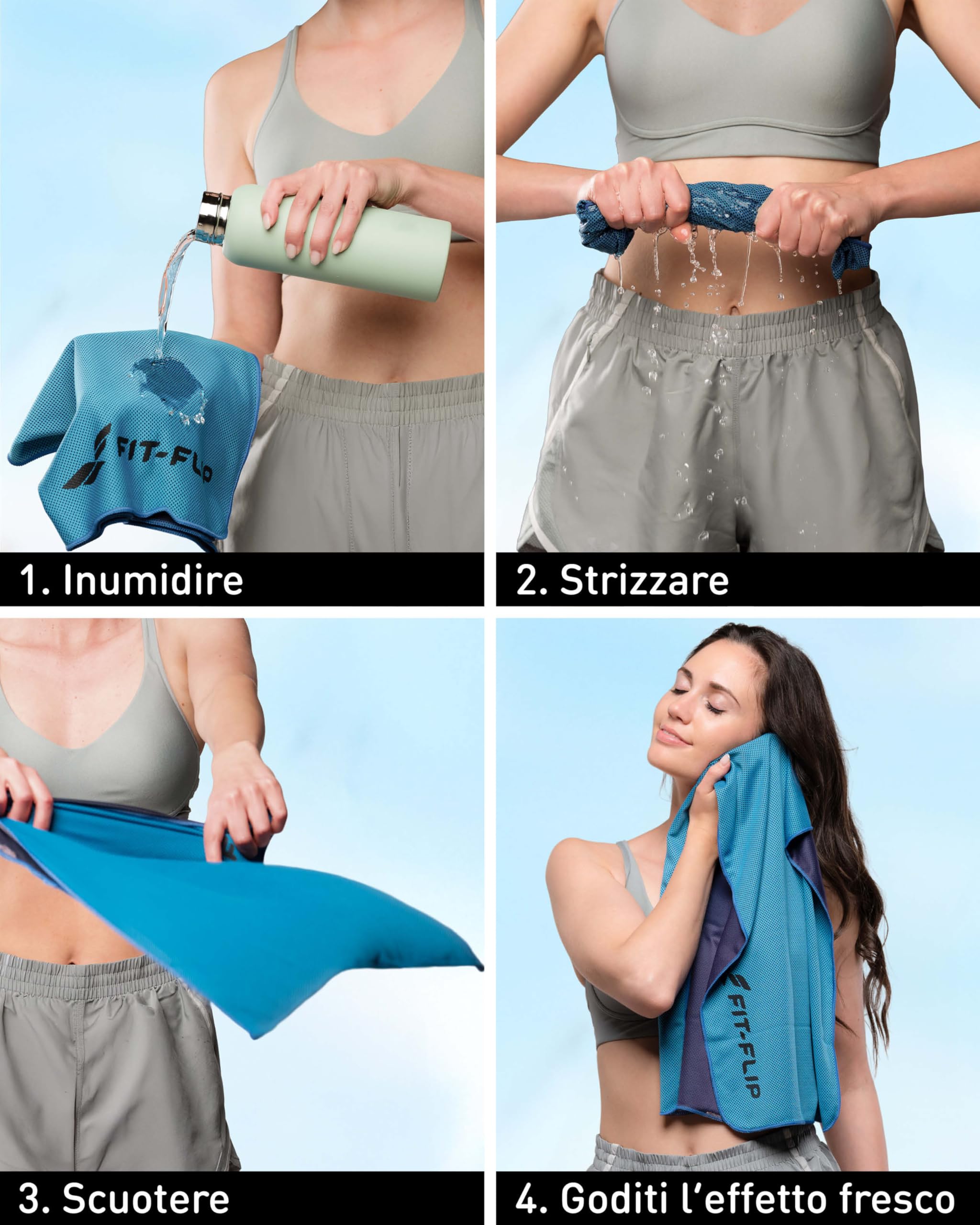 Fit-Flip Set da 3 asciugamani rinfrescanti 100x30cm – Asciugamano rinfrescante in microfibra, Airflip Cooling Towel – Colore: blu scuro/verde/rosa, misura: 100x30cm