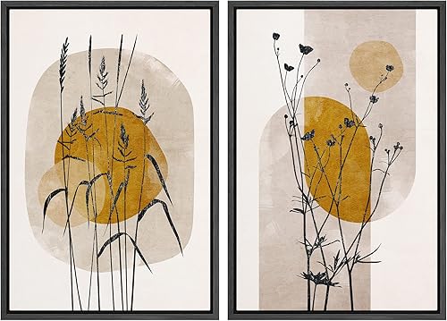 Miniatura 79 de IDEA4WALL Lienzo enmarcado para pared, juego de arte Bauhaus dorado de mediados de siglo, patrón de cuadrícula moderna, ilustraciones con formas