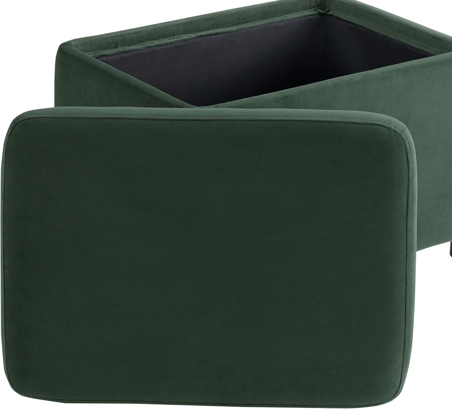Studio Living Connor 24” Small Storage Ottoman with Reversible Tray Lid, Velvet Upholstered Footrest & Accent Bench, Hidden Storage, Metal Legs, Modern Boho Design, Green
