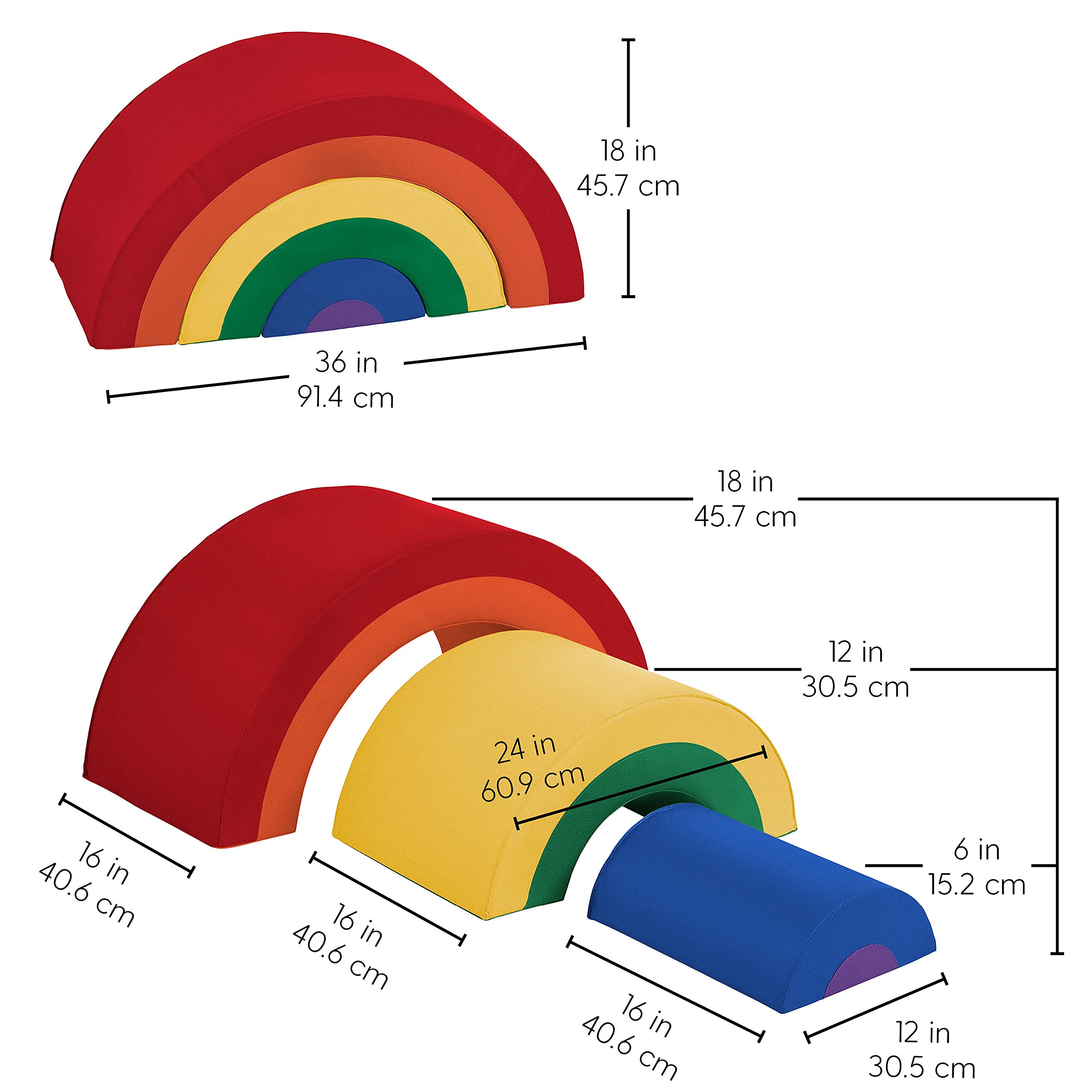 FDP SoftScape Nested Rainbow Arches, Colorful Soft Play Structure for Children and Toddlers; Tiered Foam Pieces Separate for Stacking, Building, Rocking, Sitting (3-Piece Set) - Assorted (10412-AS)