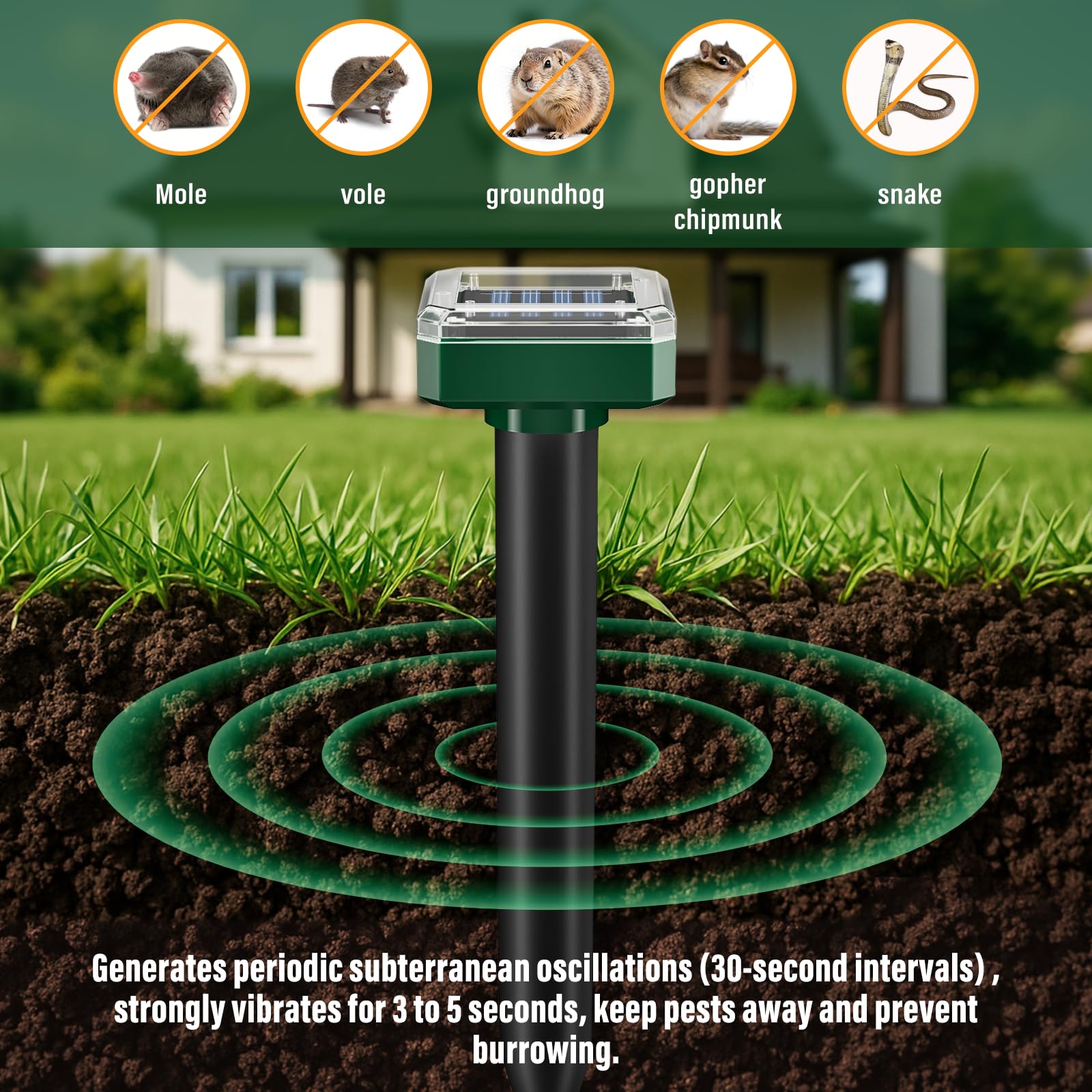 Repelente de topos alimentado por energía solar, 10 paquetes de repelente ultrasónico para exteriores, repelente impermeable para césped y jardín, disuasorio humano para topos, marmotas, ardillas y