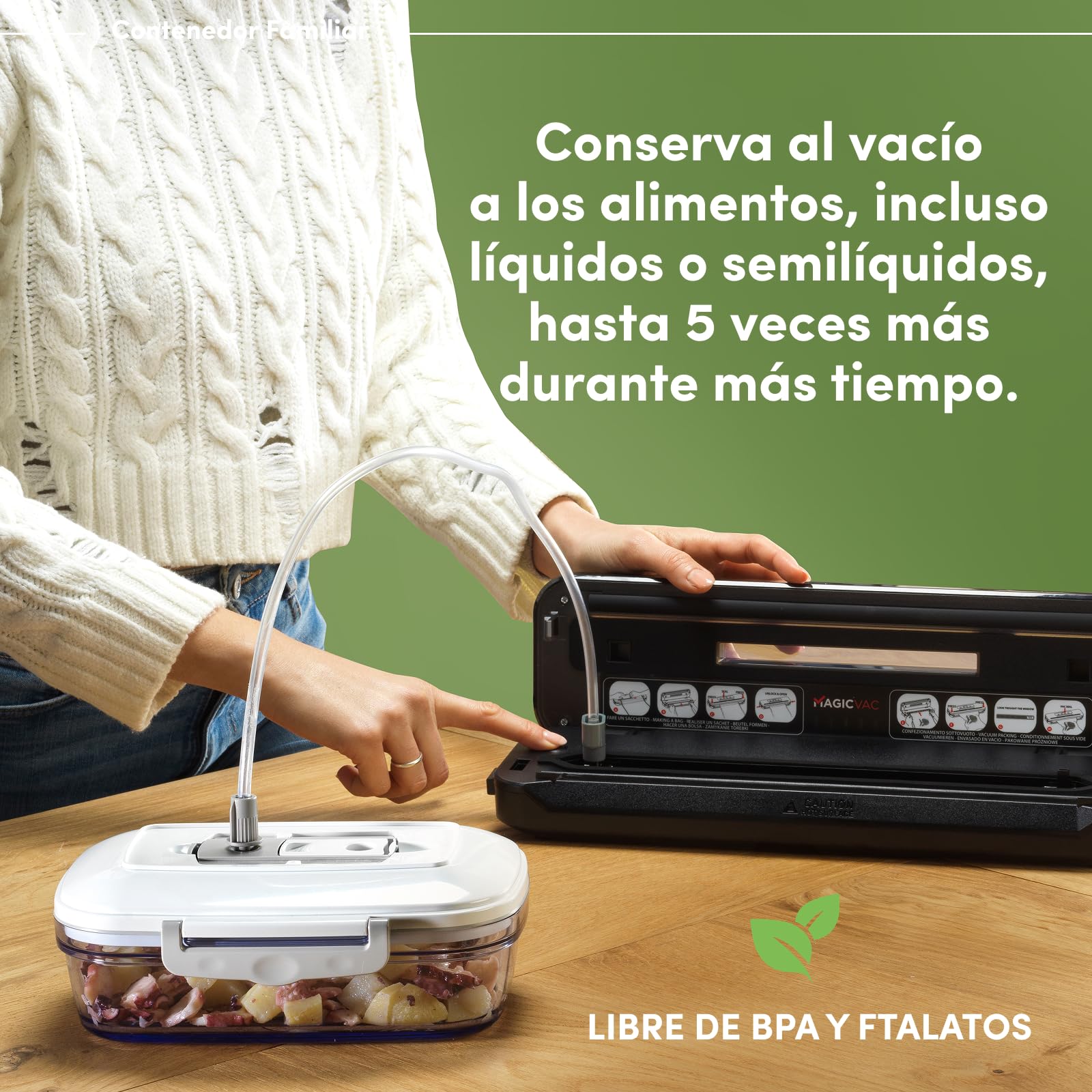 Magic Vac Family, Recipiente Hermético con Tapa al Vacío para Conservación de Alimentos, Apto para Lavavajillas, Capacidad 1 L, Libre de BPA, Made in Italy