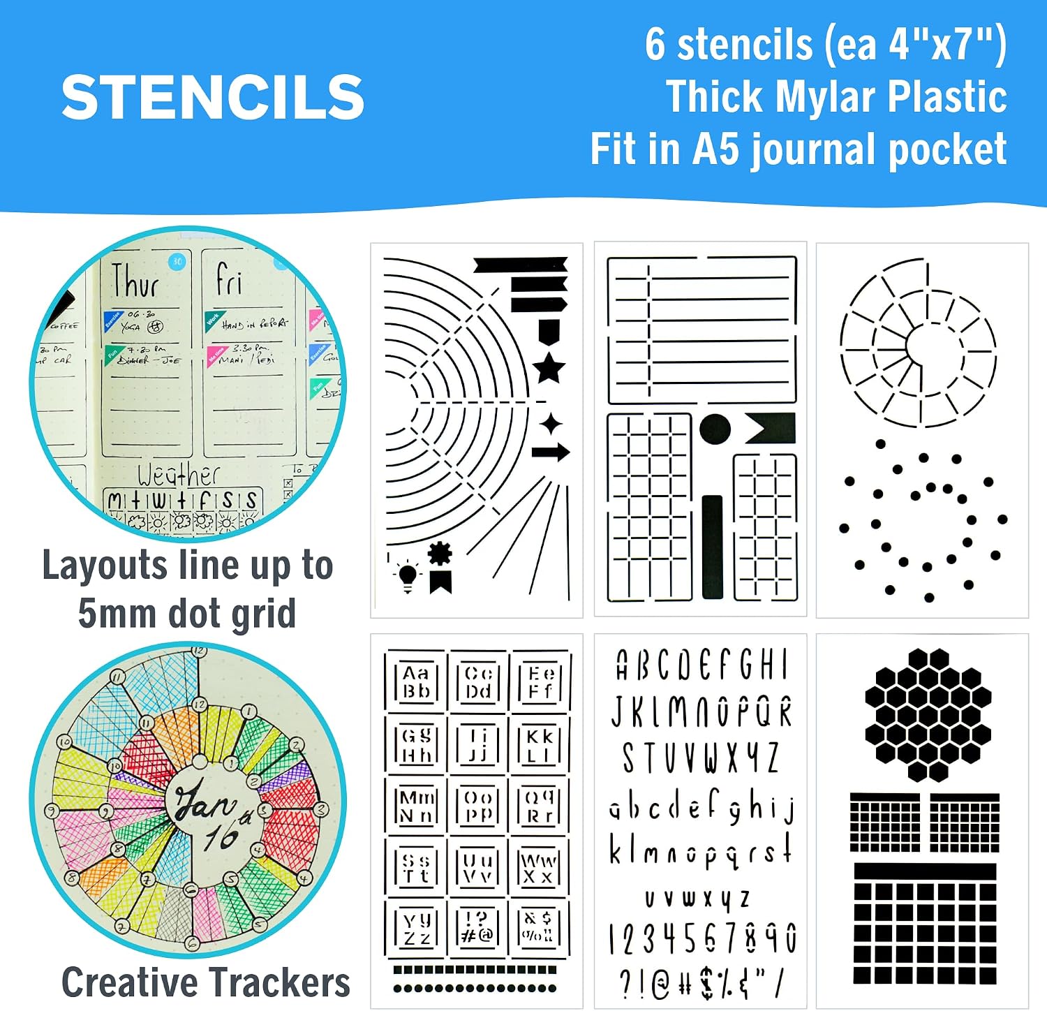 Ultimate Productivity Stencils & Stickers - x20 Sheets of Planner Stickers, x6 Stencils - Calendars, to Do Lists, Habit Trackers, Goals - Accessories & Supplies for Bullet Journals by Sunny Streak image 4