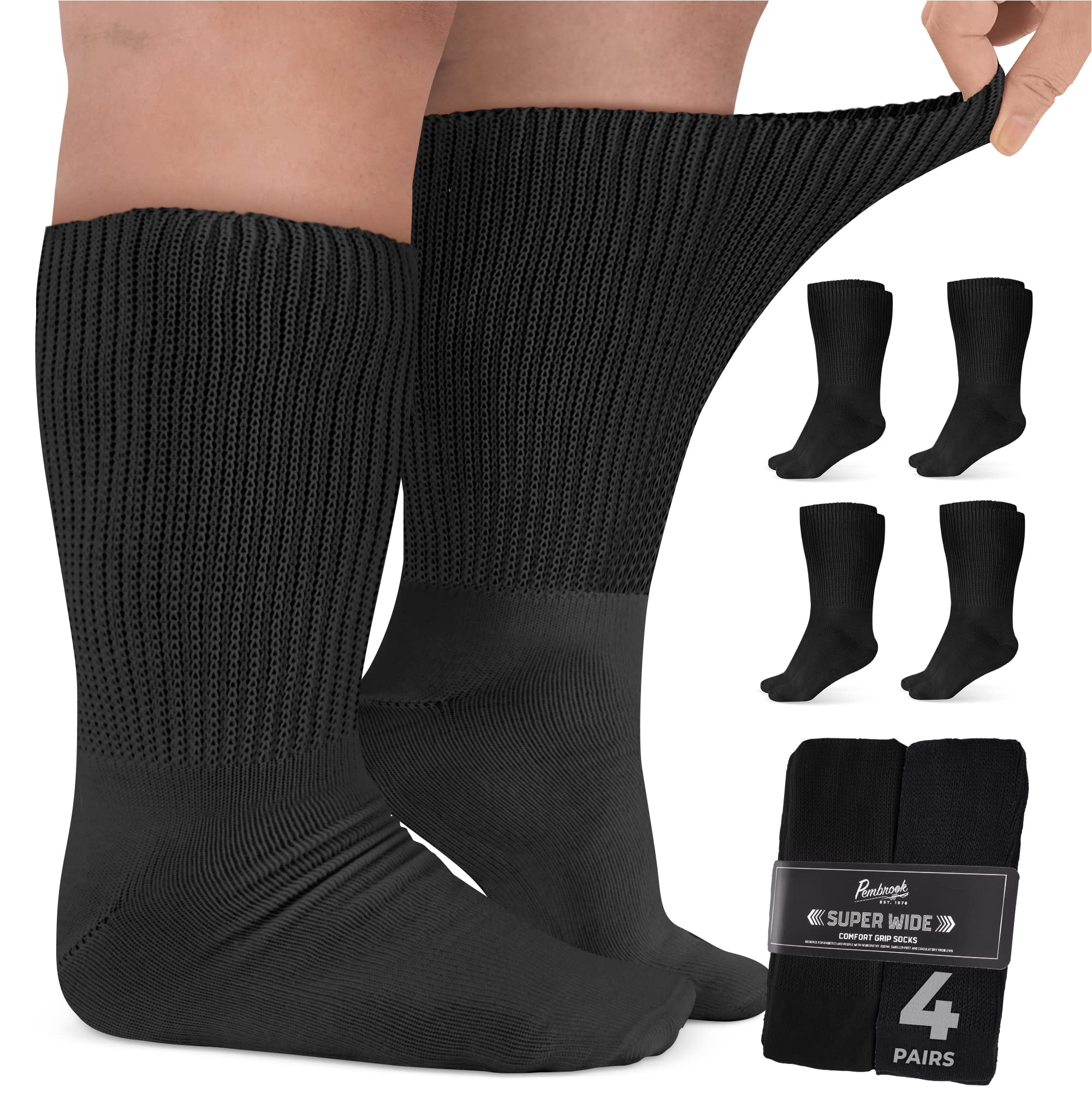 Pembrook Extra Wide Socks - 4 Pairs for Swollen Feet with Edema and Lymphedema