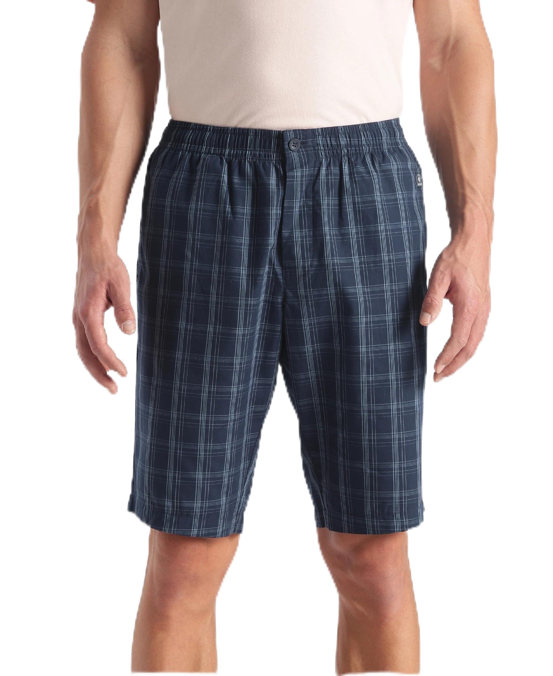 jockey 9005 Men's Super Combed Mercerized Cotton Woven Fabric Regular Fit Checkered Bermuda with Side Pockets_New Navy_XL-picture-56
