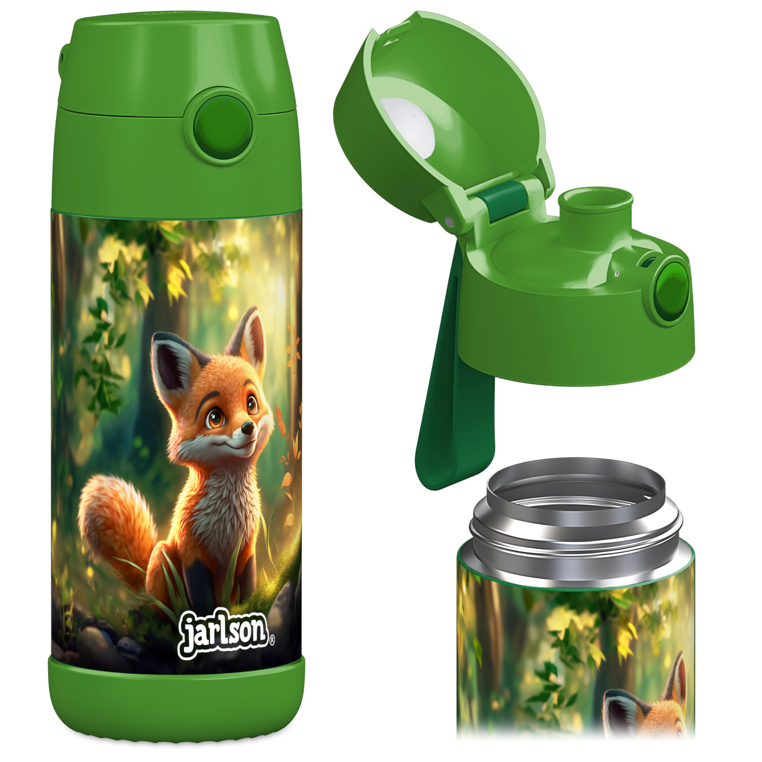 Jarlson® Borraccia Bambini Acciaio Inox MALI, Bottiglia Termica, Senza BPA, Bottiglia Acqua, Termos, Thermos - 350ml - Volpe