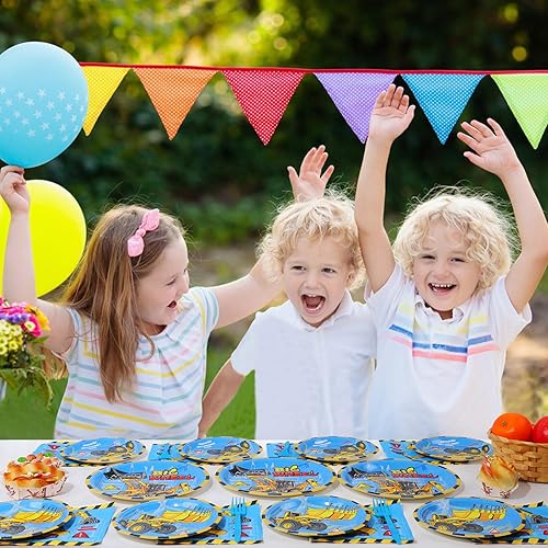 Miniatura 4 de SCIONE 96 piezas de suministros de fiesta de construcción, platos de camión volquete, decoraciones de fiesta de cumpleaños para niños, juego de