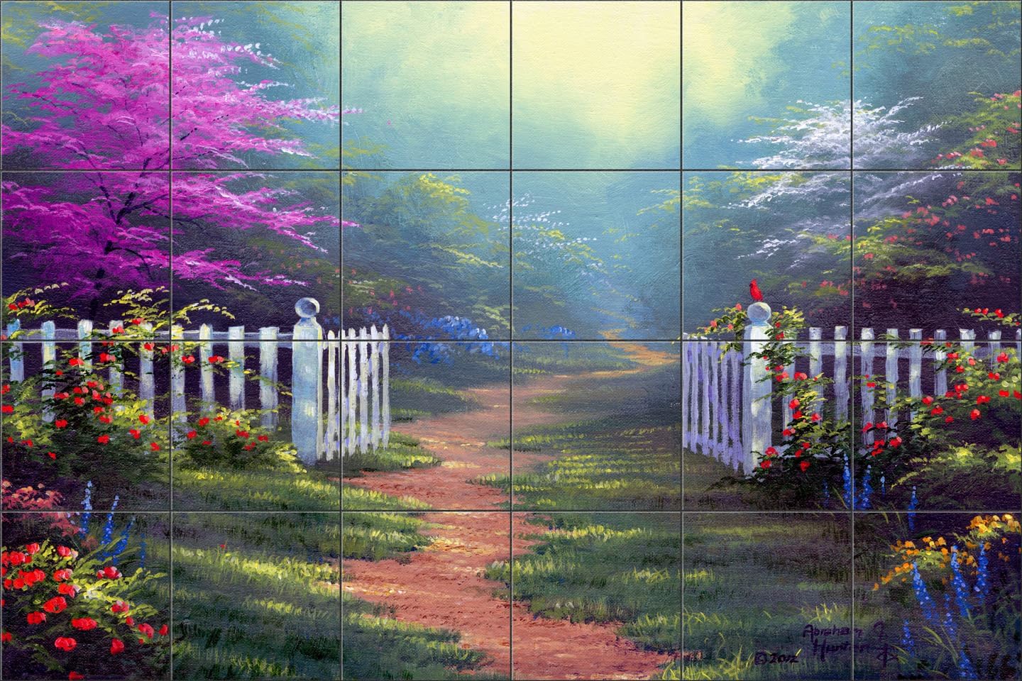 Ceramic Tile Backsplash Mural - Garden Gate by Abraham Hunter - Satin Finish (36" x 24" on 6" Tiles)