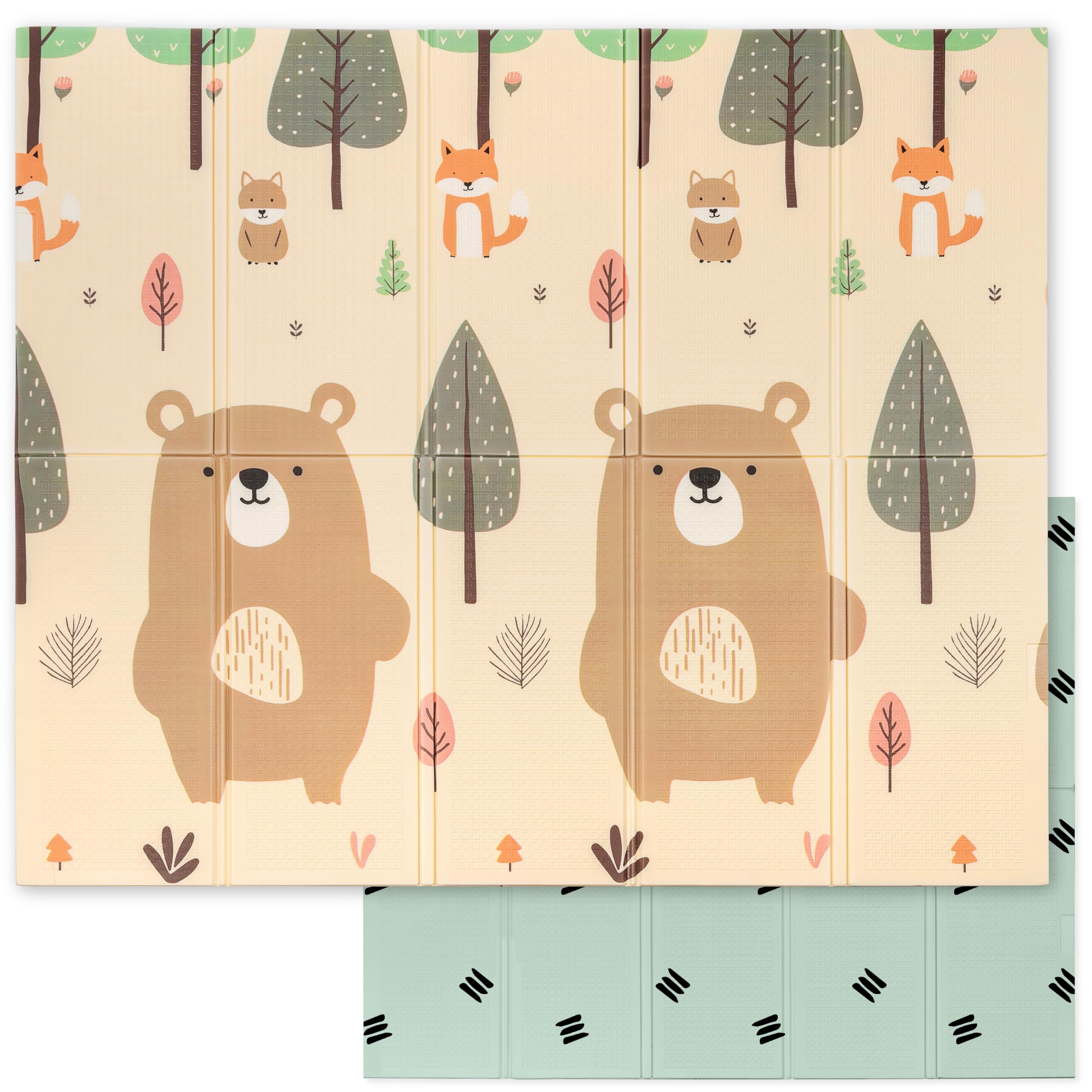 Alfombra Bebe Acolchada Plegable - Alfombra Bebe Sweety Fox 150x180x1cm - Alfombra Infantil Reversible, Plegable e Impermeable - Colchoneta Bebe Suelo para Jugar - Tapete Bebe - Oso