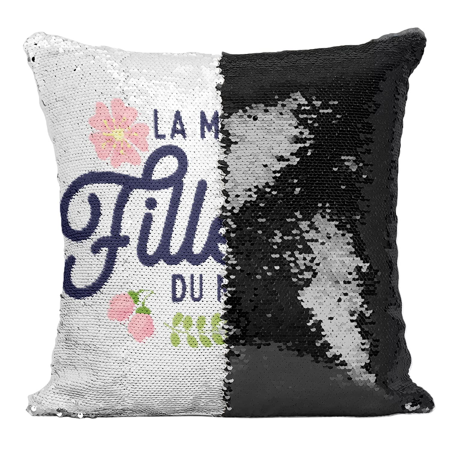 Housse cousien sequin noir famille : décoration personnalisée marraine filleule