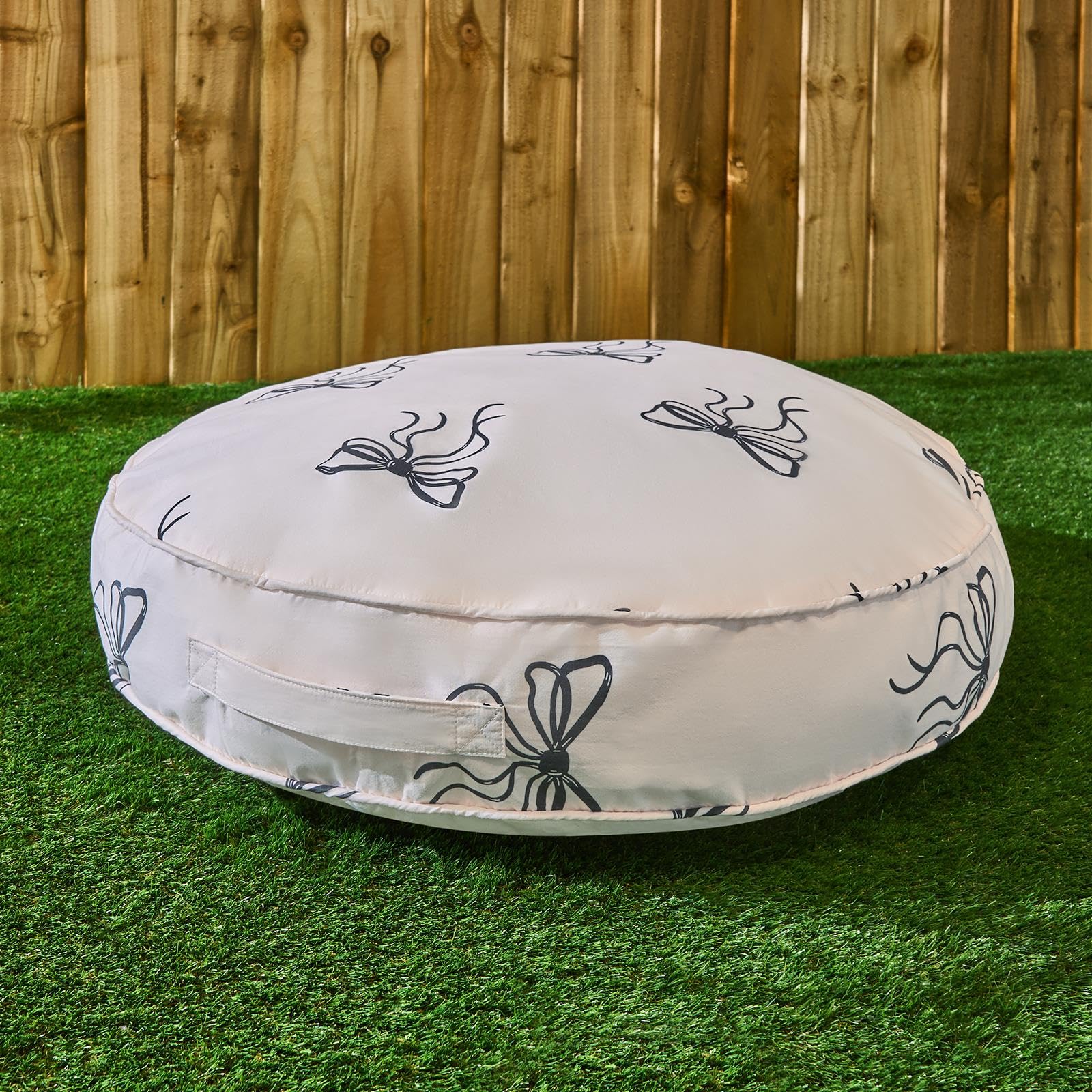 OHS Round Filled Cushion 60 cm x 60 cm Cream Bows Print