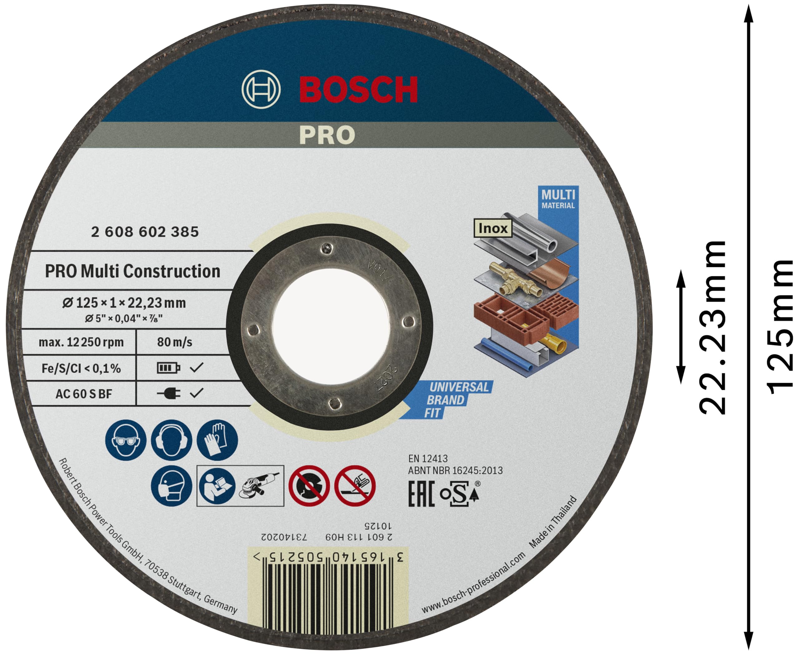 Bosch - 125*1, 0 mm Çoklu Malzemelerde Kullanım İçin Düz Kesme Diski (Taş)