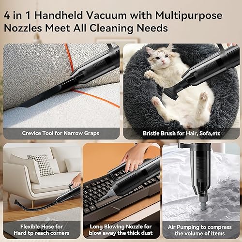 Miniatura 4 de Aspiradora de mano inalámbrica, 120 W de alta potencia 7000 Pa succión Mini aspiradora de coche recargable, aspiradora portátil 4 en 1 con múltiples