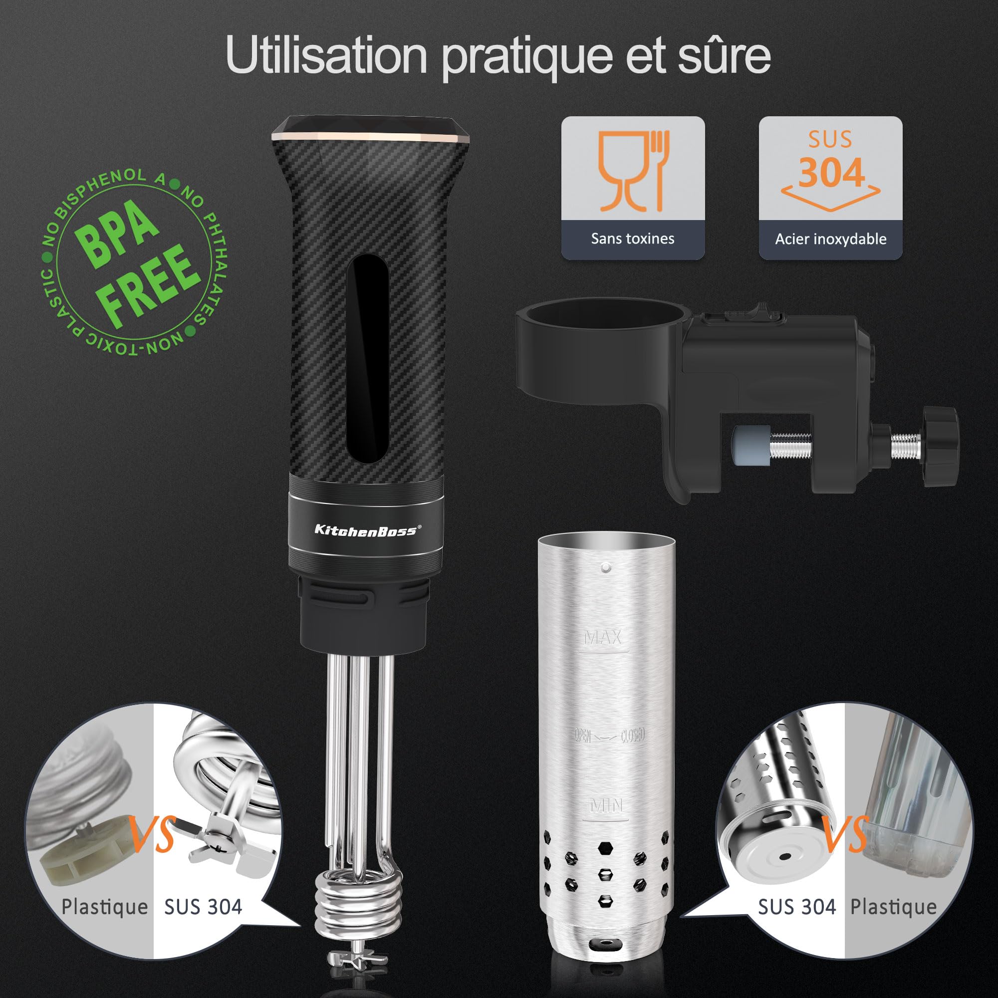 KitchenBoss Thermoplongeur Cuiseur Sous Vide Cuisson Basse Température: G300T Sous Vide Cooker 1100W, Calculateur d'Immersion de Cuisinière, IPX7 Imperméable à l'eau, Contrôle Précis de la Température