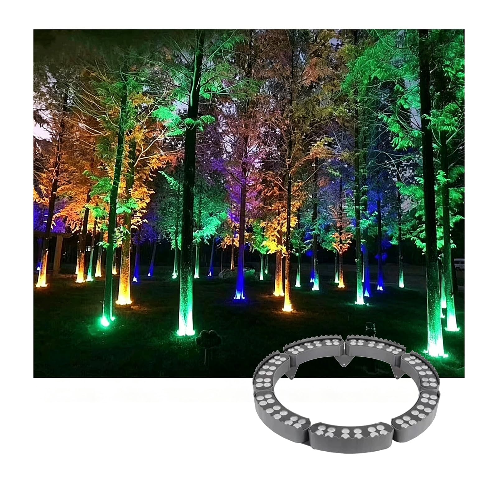 Lampa zewnętrzna LED, regulowany wodoodporny pierścień świetlny IP65, 7 czerwonych / żółtych / niebieskich i zielonych reflektorów LED do dekoracji drzew ogrodowych, idealny do użytku przez