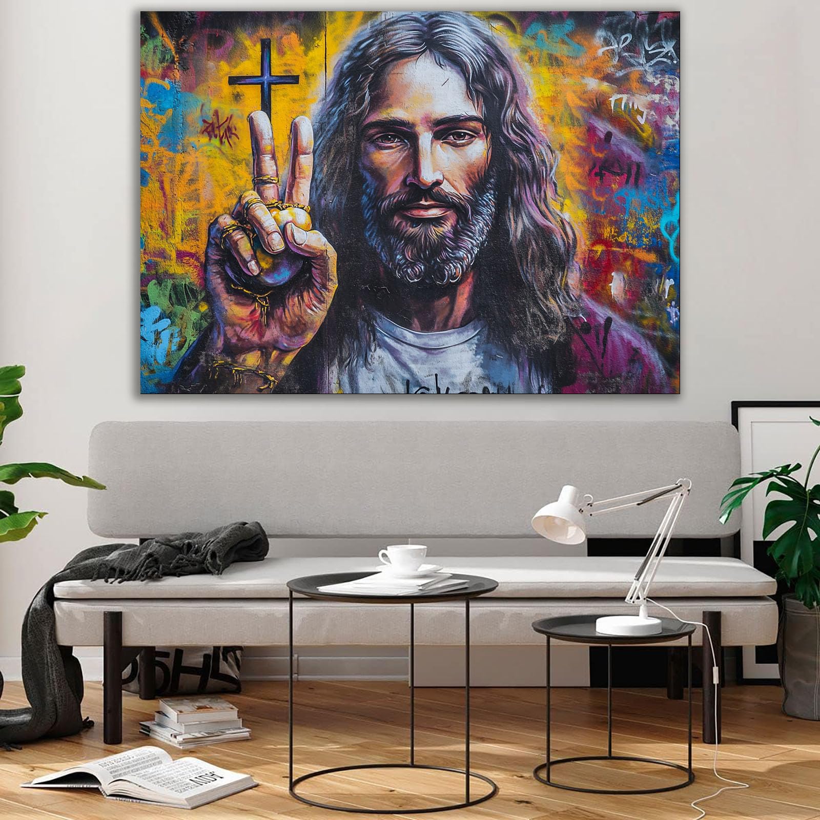 DMZPKZB Dekoracja ścienna Chrystusa Religii, Krucyfiks Malarstwo Chrystusa Religii Dekoracja ścienna - 70 x 100 cm oprawiony (wielokolorowy)
