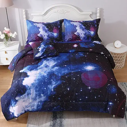 JQinHome Twin Galaxy Comforter Sets 6 Piece Bed...