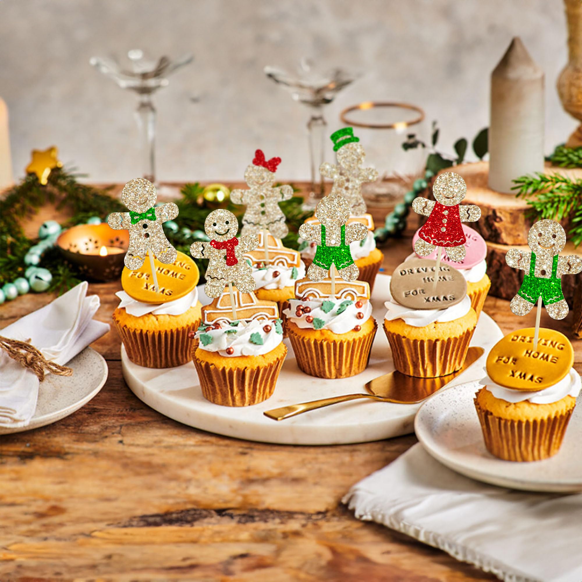 16 Toppers Per Torta Di Natale – 8 Design Glitterati: Fiocchi, Stelle, Alberi E Omini Di Pan Di Zenzero