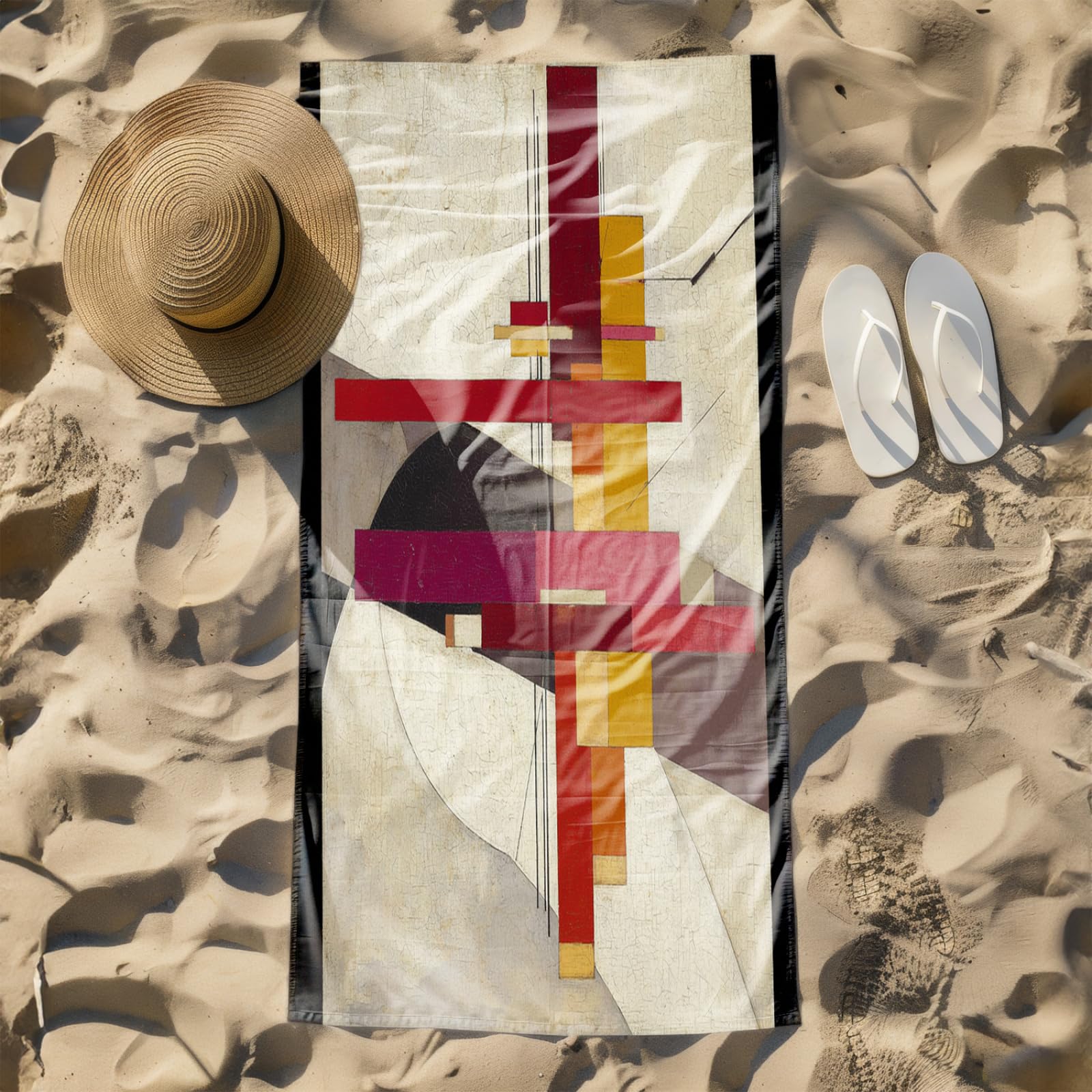 Telo Mare Microfibra 210x230 Geometria Marrone Rosso Telo Spiaggia Grande Antisabbia,XXL Asciugamano Mare, Asciugatura Rapida, Stuoia Spiaggia Leggero E Portatile