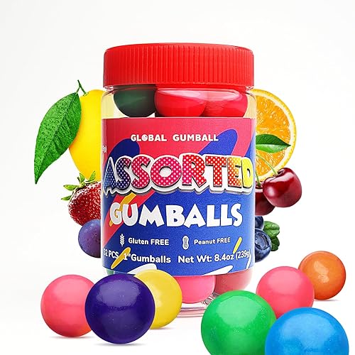 Gumballs in Jar - Gumballs grandes de 1 pulgada - Goma de mascar con sabor a fruta surtida - Goma de mascar para niños - Gomas para niños 9 onzas