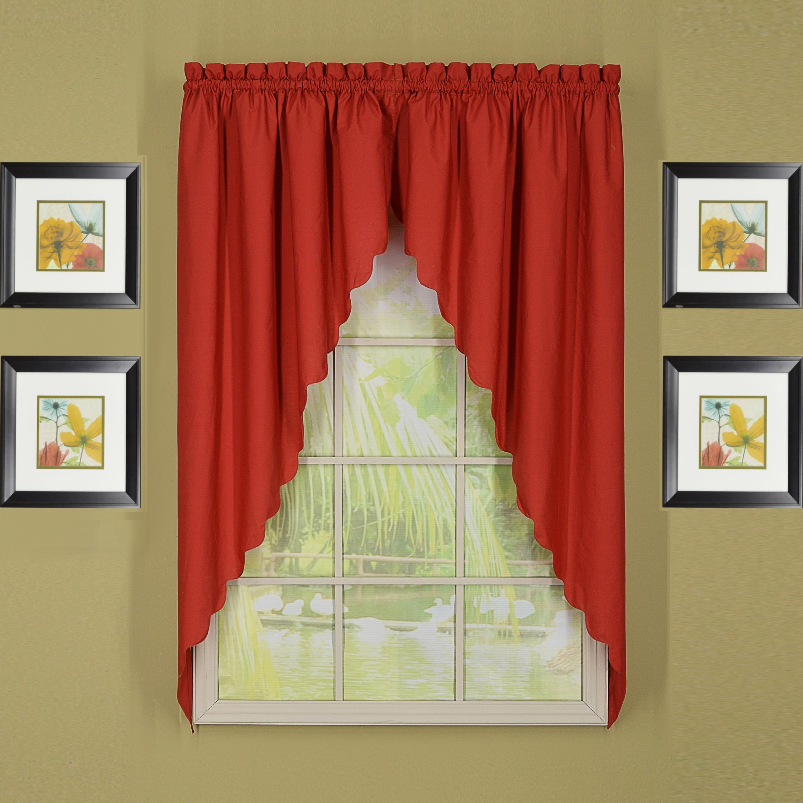 Today's Curtain Orleans 63" Swagger Pair Tambour Scallop Edge Curtain, Brick Red, 80" W x L (Pack of 1)