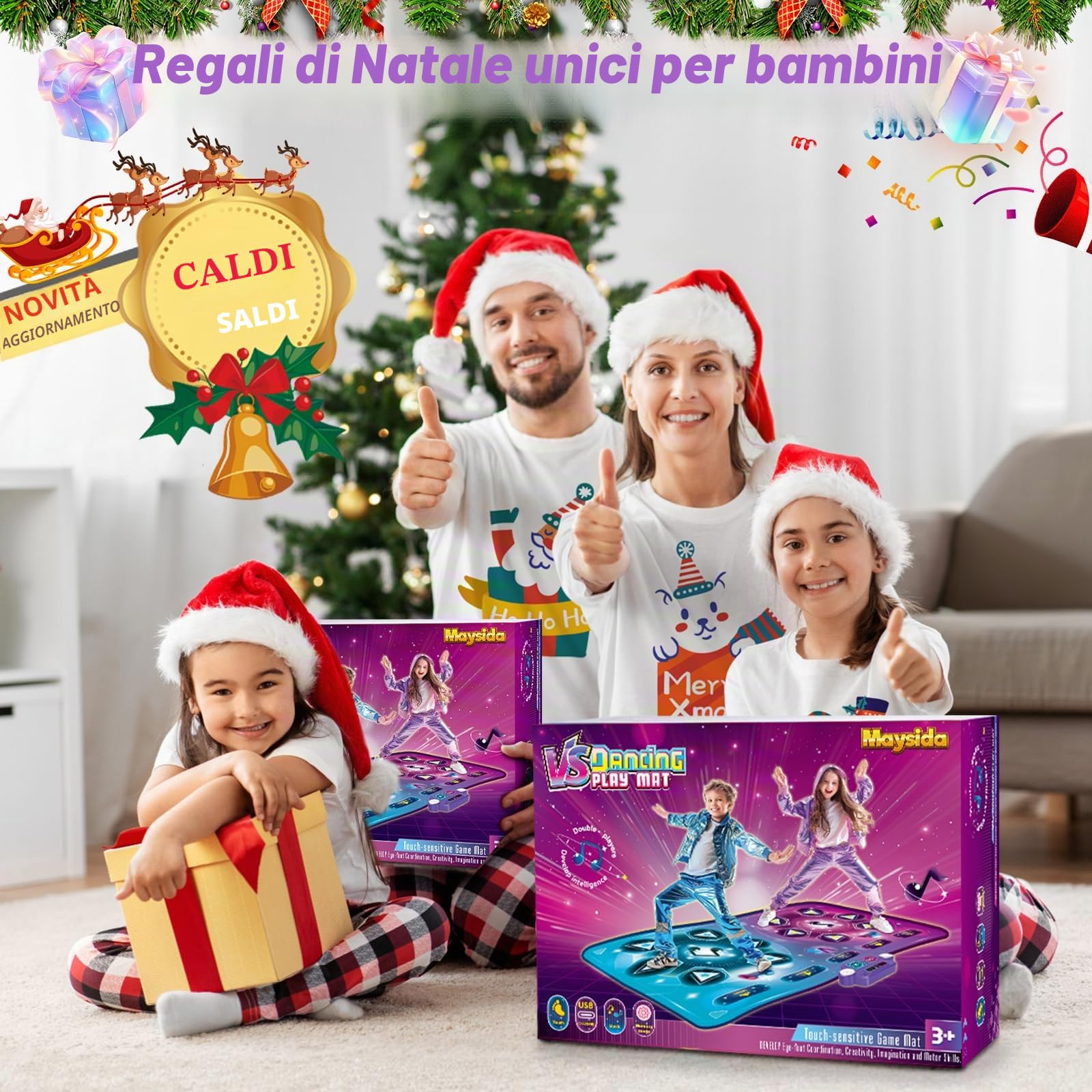 Tappetino da Ballo Ricaricabile-Doppio Giocatore, Dimensioni Extra Large (150*97 cm), Musica, Modalità Sfida, Modalità Piano, Luci LED, Regalo Natale Compleanno per Bambini Ragazze Ragazzi 3-12 Anni