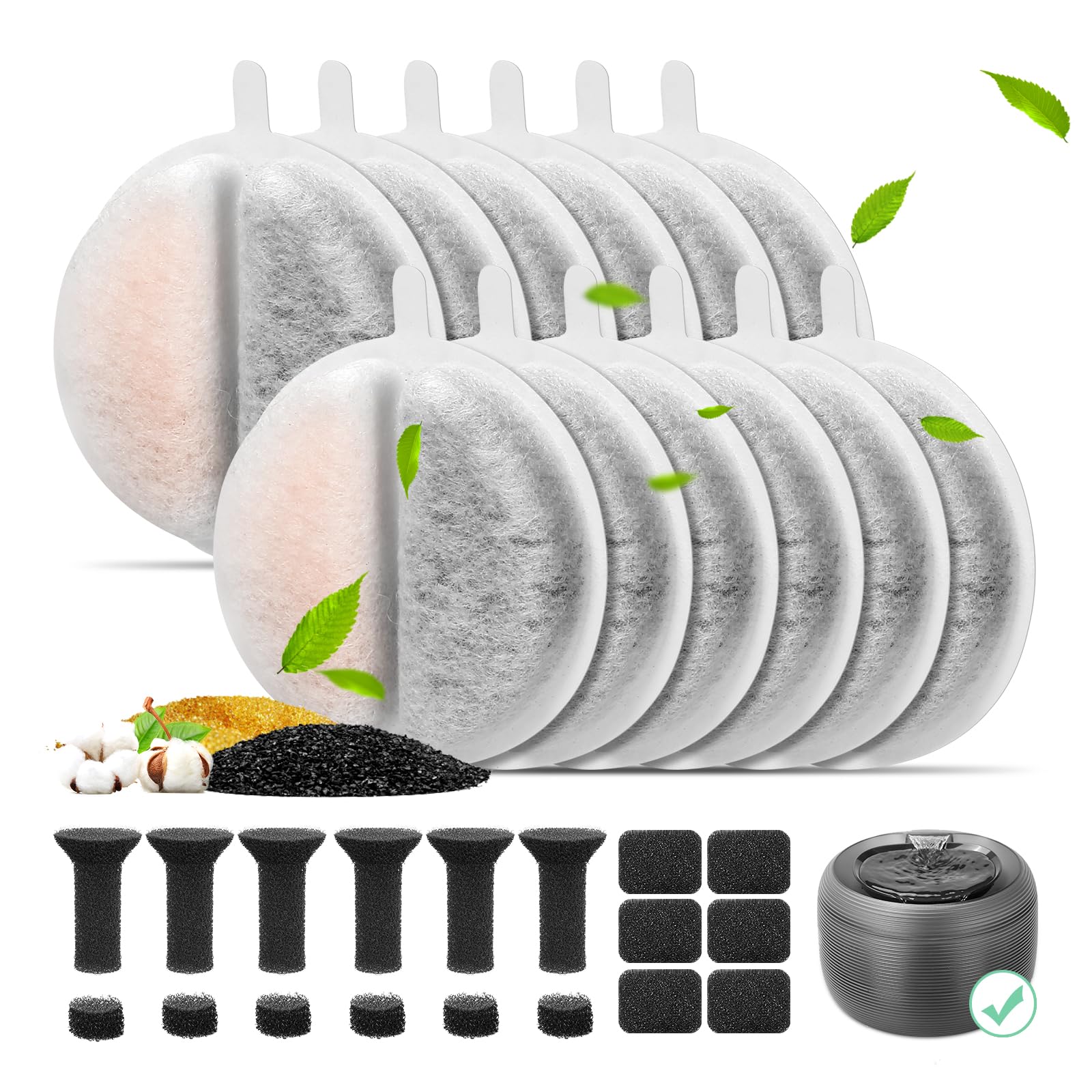 Photo 1 of 12 Pack Cat Water Fountain Filters for Lite & Premium 2.5L Drinking Fountain, Activated Charcoal and Ion Exchange Resin for Water Filtration, Replacement Filter/Foam/Sponge for 84 fl oz Pet Fountain