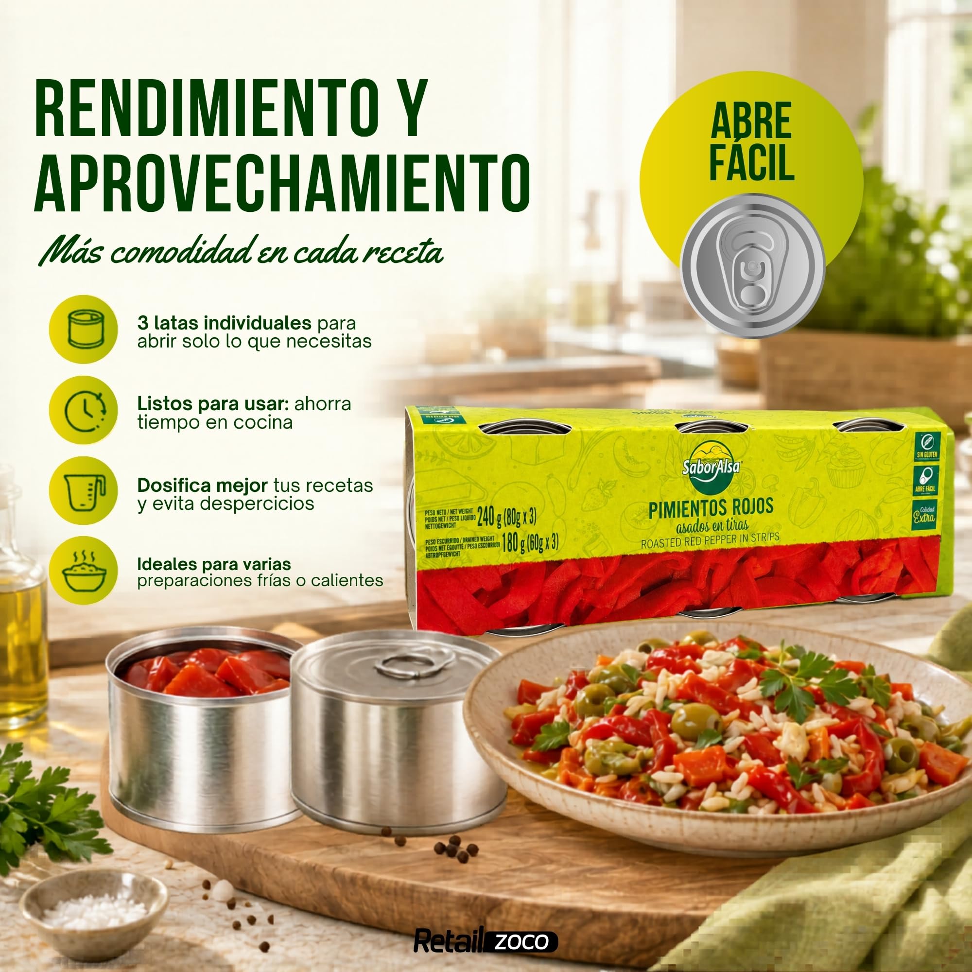 Pimiento rojo asado en tiras, Pimientos en tiras en lata, ingrediente estrella de la dieta mediterránea, Peso Neto por lata 80 gr, Peso escurrido 60 gr, Pack de 12 latas de 80 gr