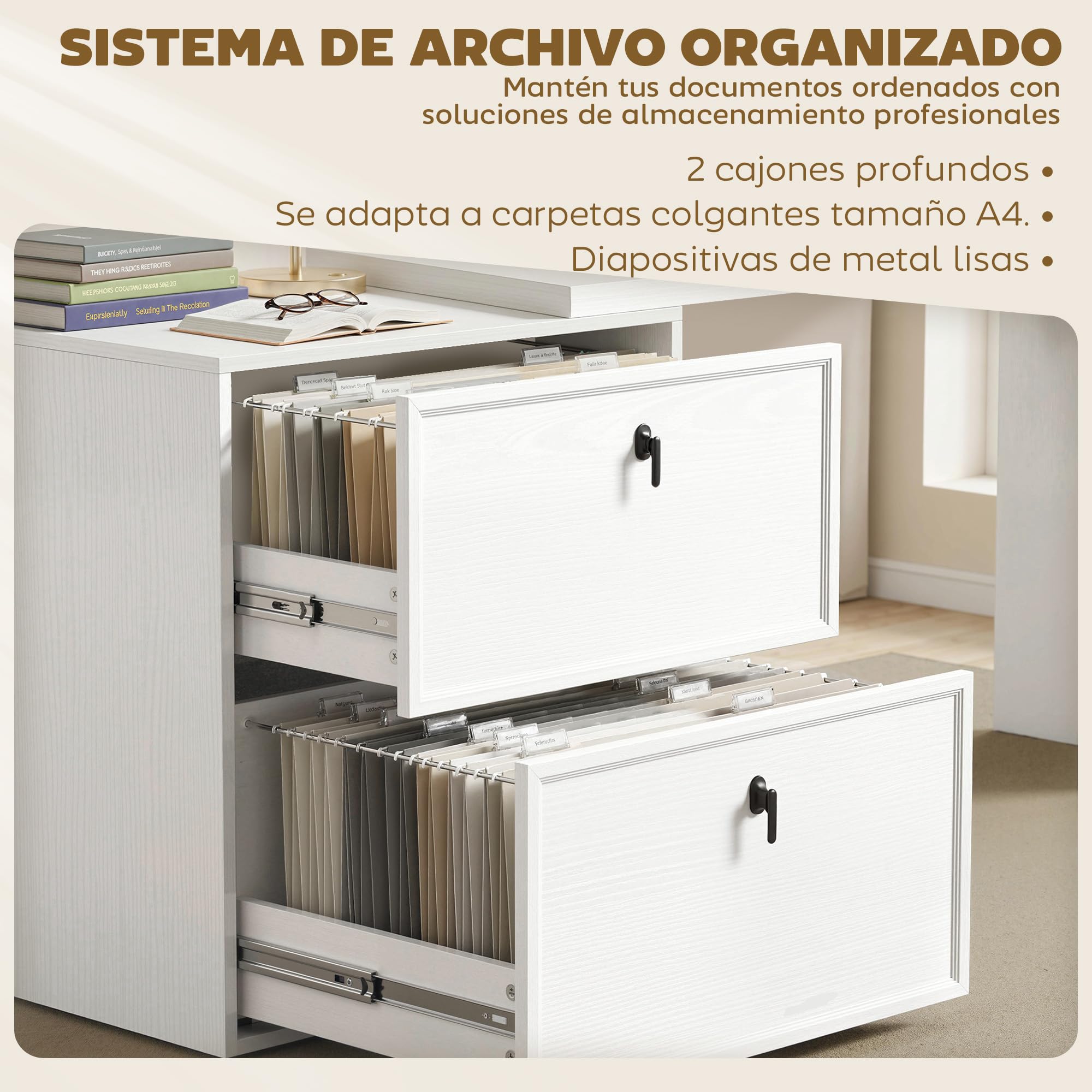 HOMCOM Escritorio Reversible en Forma de L con 2 Cajones Blanco