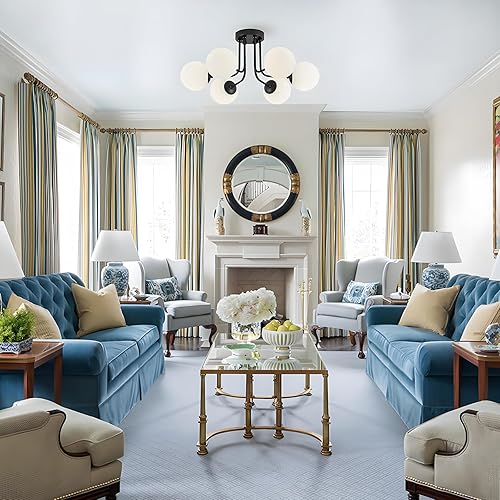 Miniatura 21 de Lámpara de techo moderna semiempotrada de 3 luces, pantalla de vidrio blanco y negro, lámpara de techo semiempotrada, candelabros Sputnik