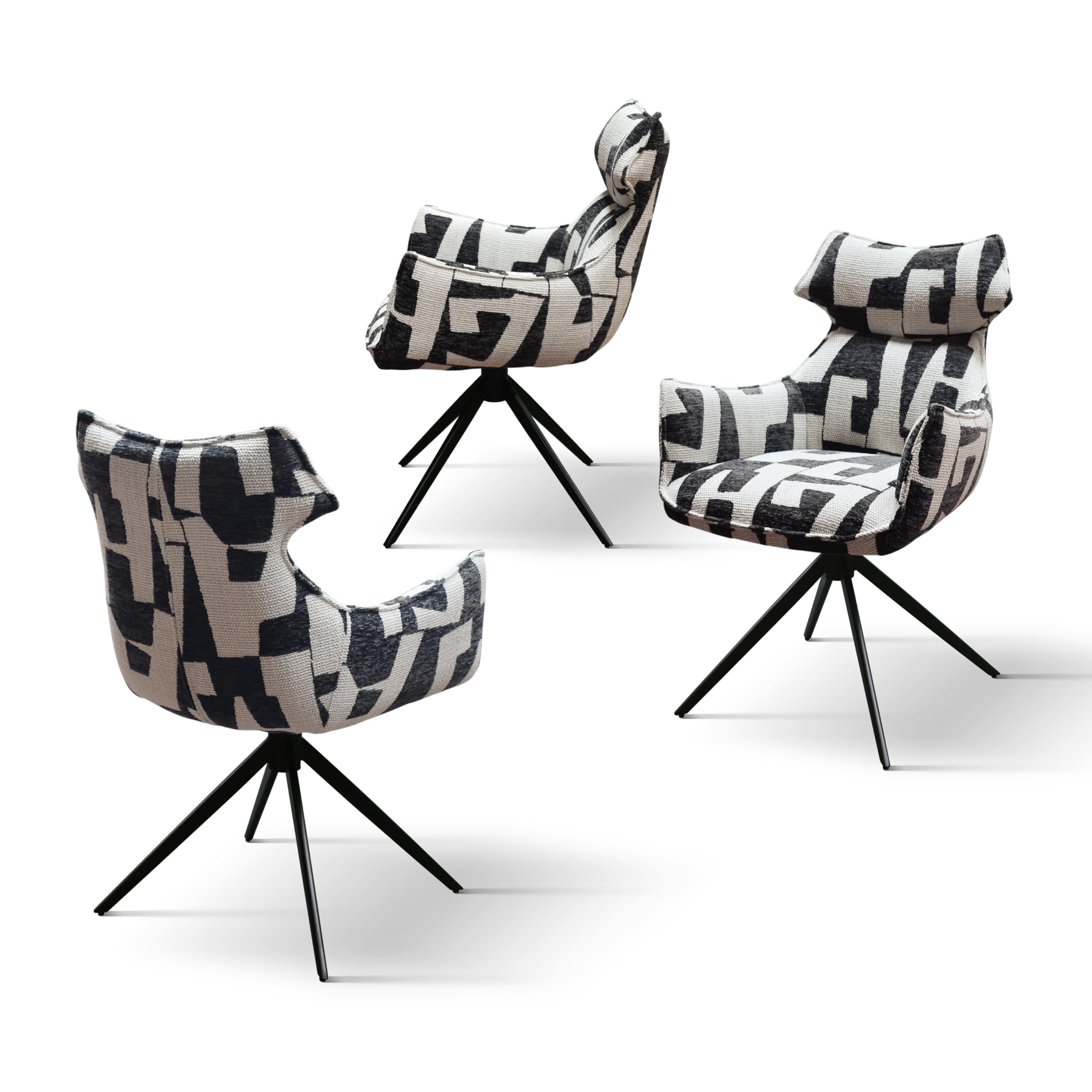PAZZO DESIGN Poltrona imbottita Girevole Ornella con Poggiatesta e Braccioli, Set Da 1, Bianco/Nero, Poltrona Tessuto, Relax, Lettura, Comoda, Gambe Metallo, Sala da Pranzo, Ufficio - id_2342