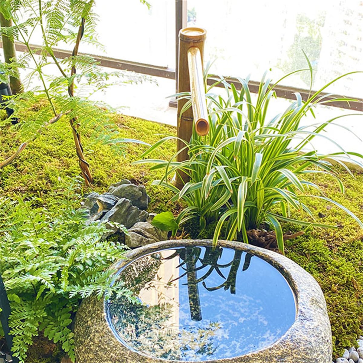 Zasilana energią słoneczną bambusowa fontanna wodna z pompką, ekologiczna dekoracja ogrodowa Zen, na biurko, patio, podwórko, poprawia feng shui