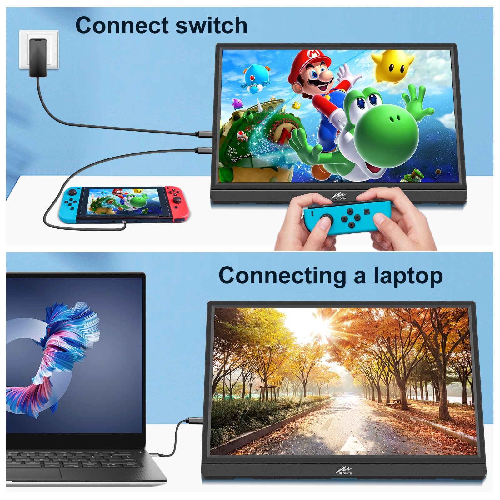 Kenowa Portable Monitor 16 Inch Full HD 1920x1200P Laptop Monitor