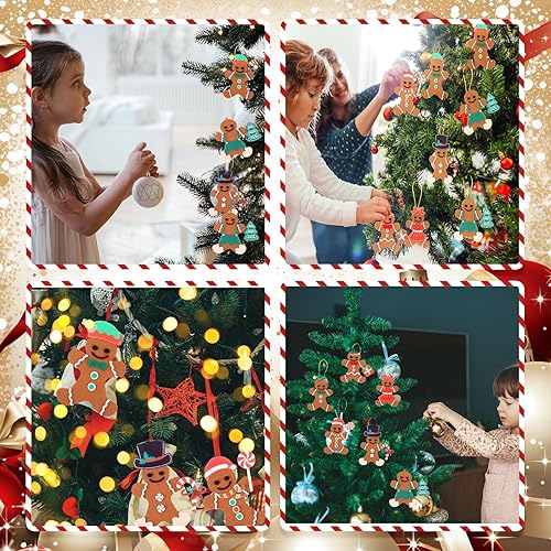 Miniatura 7 de 48 piezas de fieltro de Navidad de hombre de jengibre para niños, adorno de hombre de jengibre para hombre, pan de jengibre, colgar con hojas