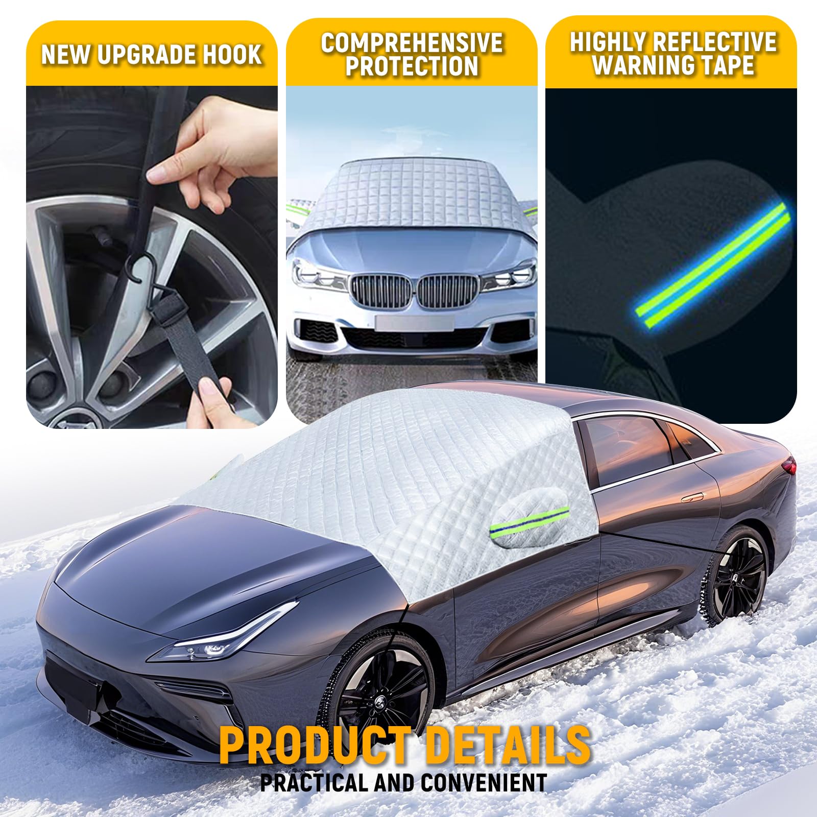auvstar Protege Pare Brise Hiver,Couverture Pare-Brise Voiture,Protection Repliable Universelle Anti Givre et Neige UV Soleil Poussière Pluie,Bâche Pare Brise pour Voiture SUV（245×148cm）