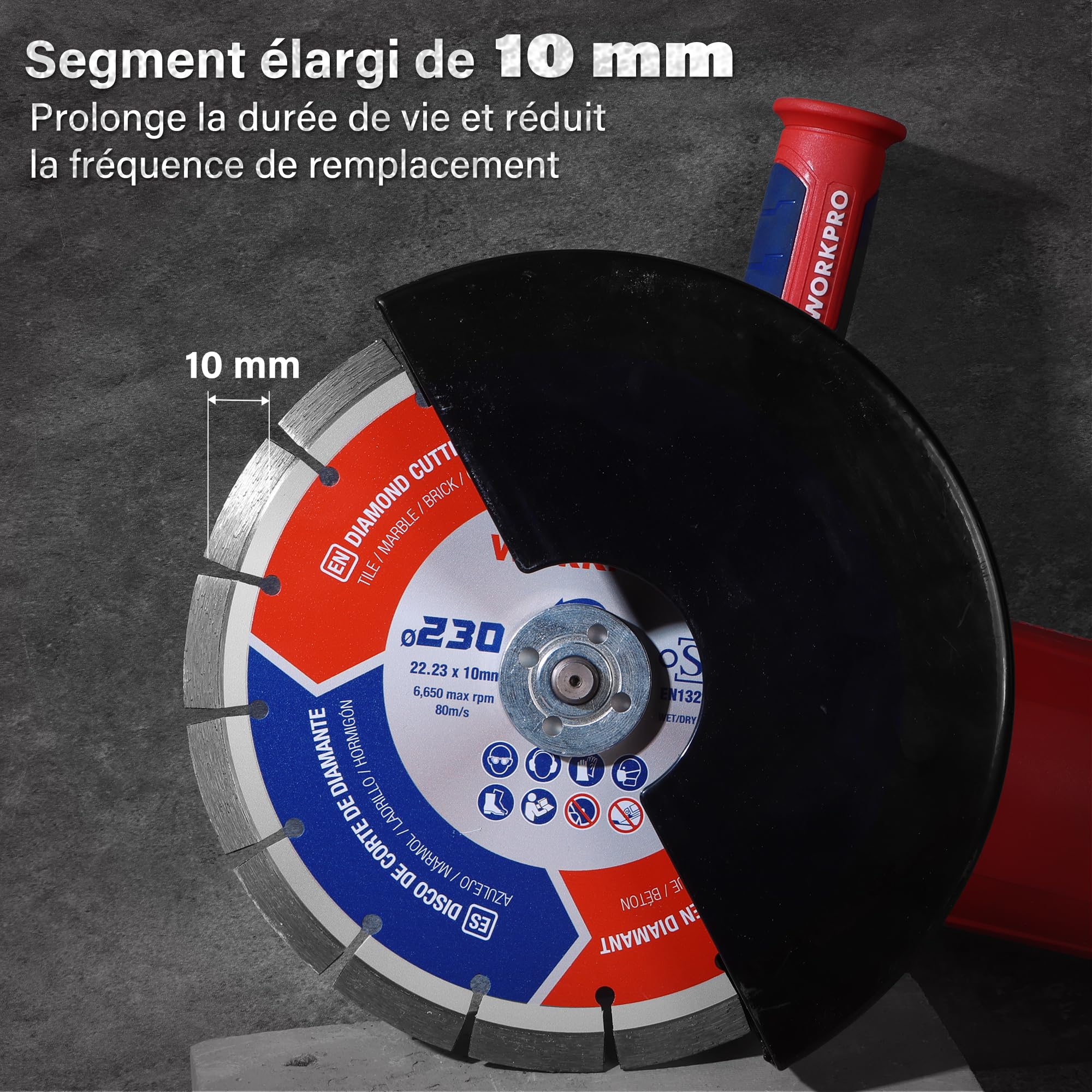 WORKPRO Lot de 2 Disques à Tronçonner Diamantés 230 mm | pour Carrelage, Béton, Pierre, Brique, Granit, Marbre, Meuleuse