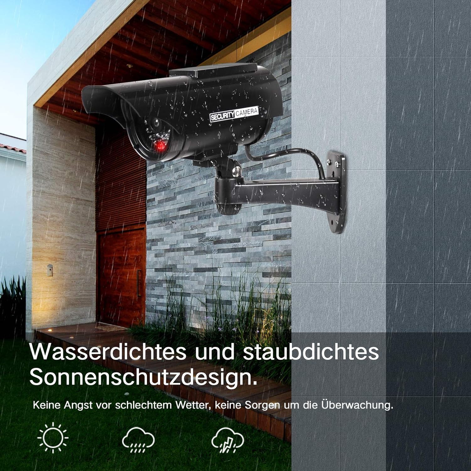 ERWEY 4 Stück Dummy Kamera Solar Betriebene Simulierte Dummy Surveillance Sicherheit Kamera mit Blinkendem LED, Schwarz