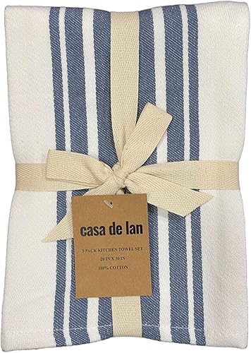 Miniatura 4 de Juego de 3 toallas de cocina (20 x 30 pulgadas) extra grandes de algodón de alta calidad para cocina, toallas superrayas, absorbentes, 100% algodón,