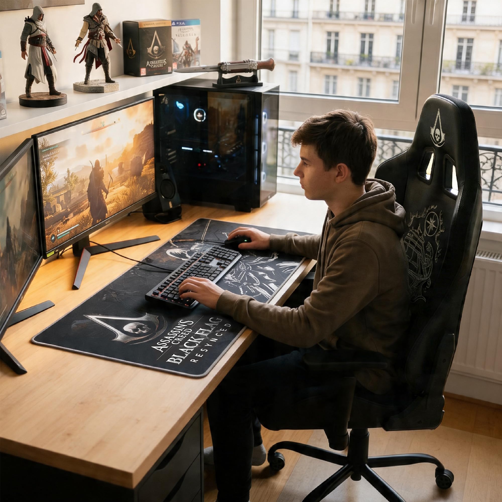 Subsonic - Tappetino per Mouse XXL Assassin’s Creed Black Flag - Tappetino da Scrivania 90x40 cm – Tappetino con Superficie Liscia Ottimizzata per Sensori del Mouse, base Antiscivolo, Stabile