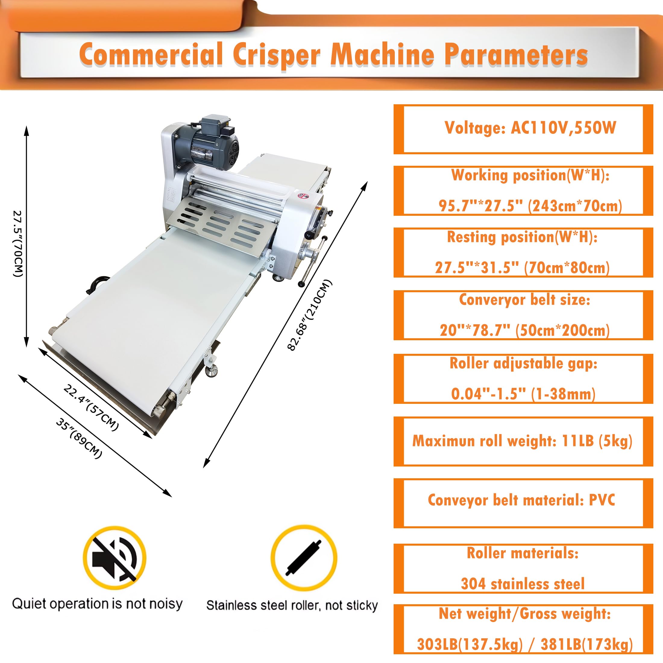 INTSUPERMAI Commercial Dough Sheeter 19.7