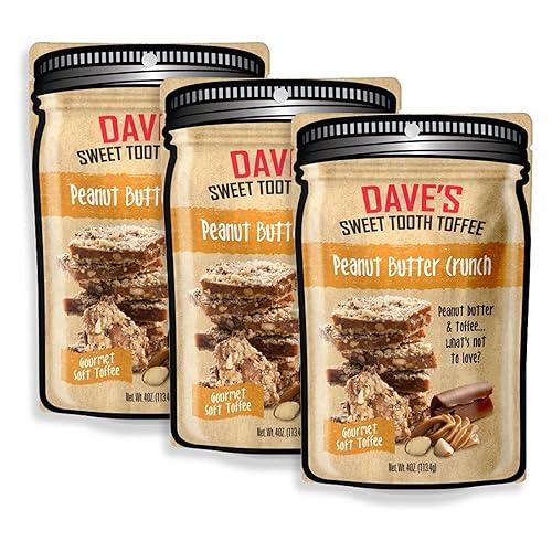 Dave's Sweet Tooth Toffee - Juego de Regalo de Toffee Crujiente de Mantequilla de Maní (4 oz. x 3) - Toffee Suave Gourmet de Mantequilla de Maní