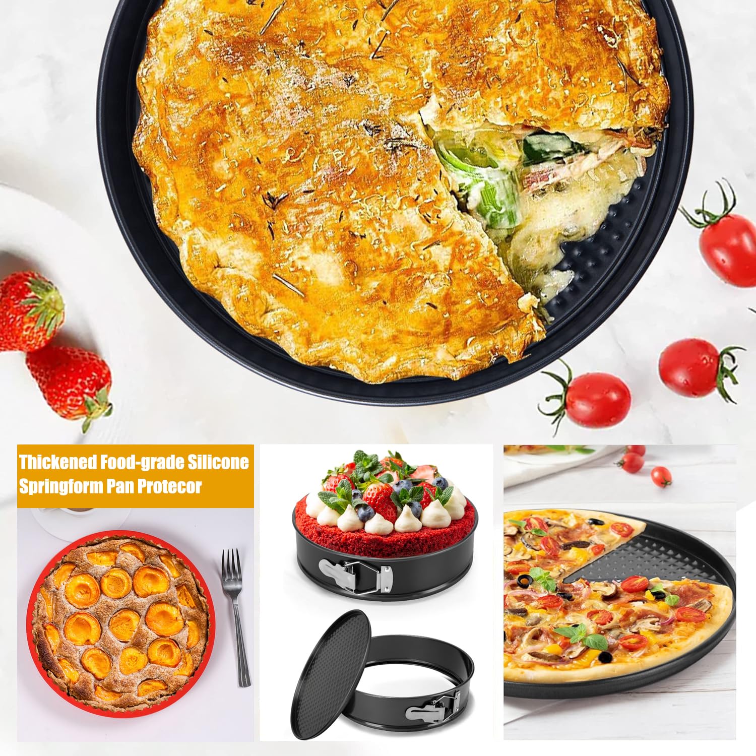 Zestaw okrągłych foremek do pieczenia ciasta ze zdejmowanym dnem, szczelna forma do pieczenia tortów, forma sprężynowa, 25 cm, naczynia do pieczenia ciast, serników, pizzy i quichów, 10 cm